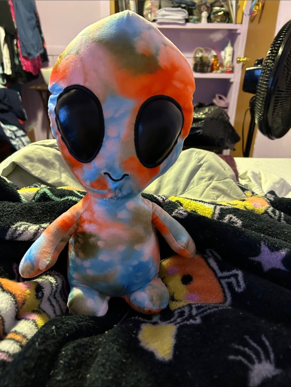 Tie-Dye Alien Plush with Big Black Eyes